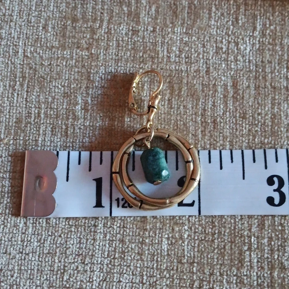 Gold Tone Dangle Jade Lever Back Earrings